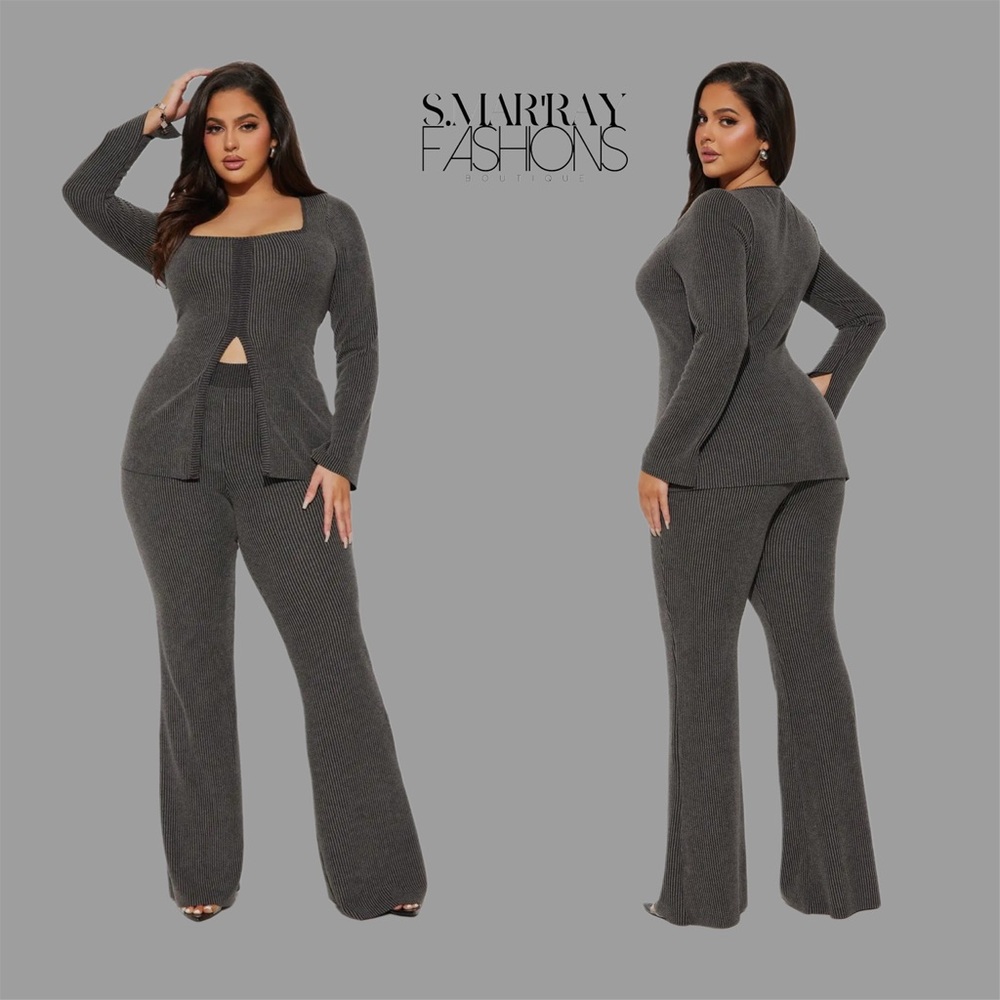 Women's Grey Knit Pants & Jumpsuit Set